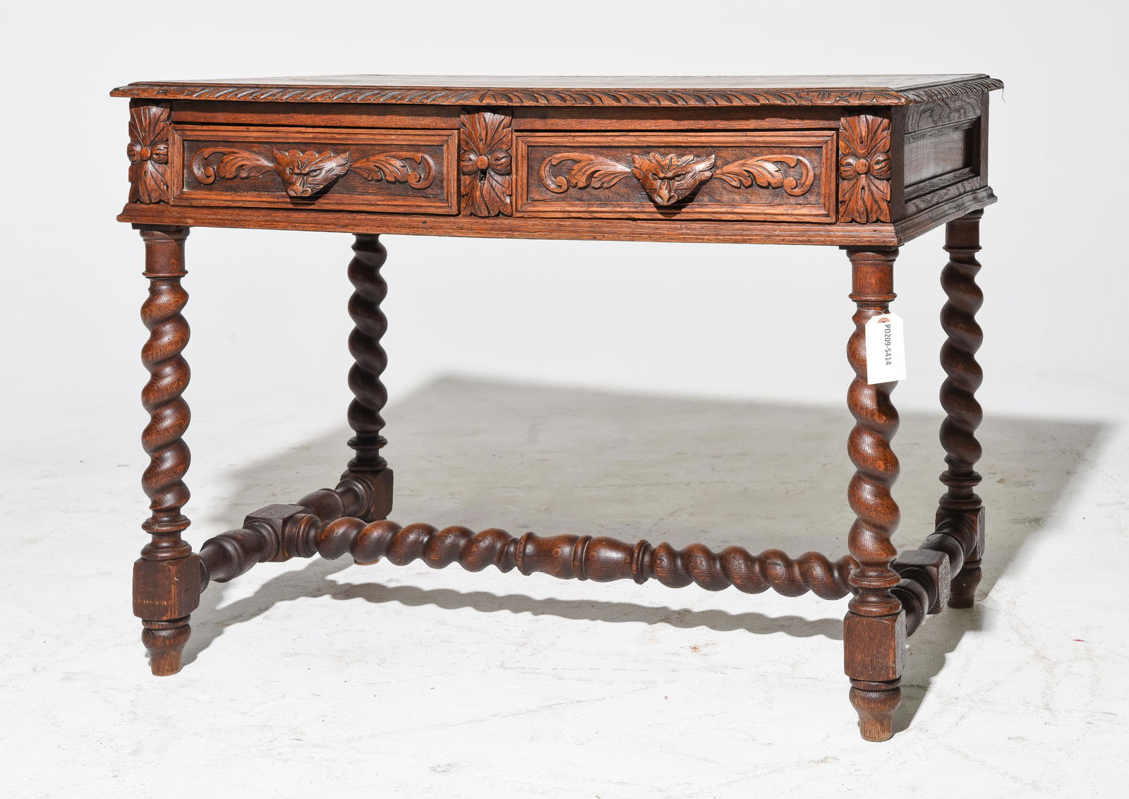 Louis XIII Style Carved Oak Barley Twist Writing Table (1 of 4)