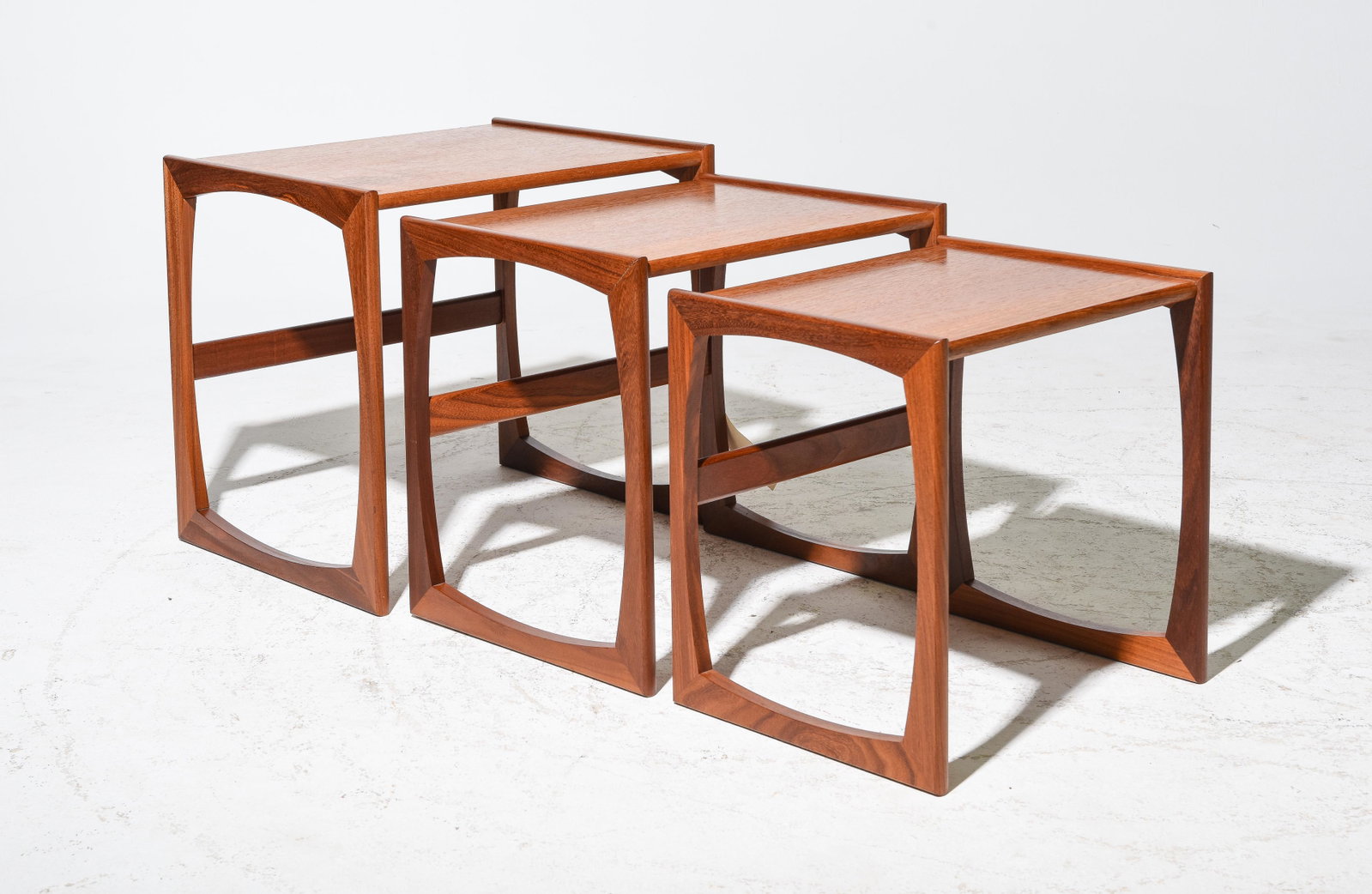 Mid Century Modern Quadrile Nest of 3 Tables: Danish Modern Teak Quadrile Nest of 3 Tables