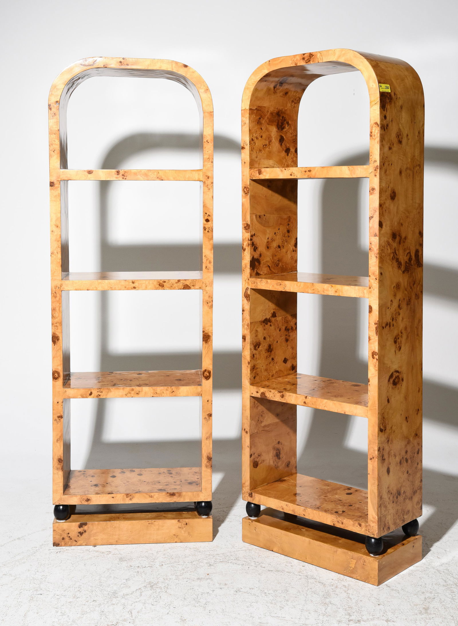 2 Art Deco Style Burled 4 Tier Open Shelves (1 of 3)