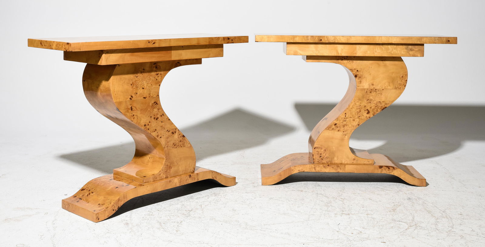 2 Art Deco Style Burled S Shaped Base Consoles (1 of 4)