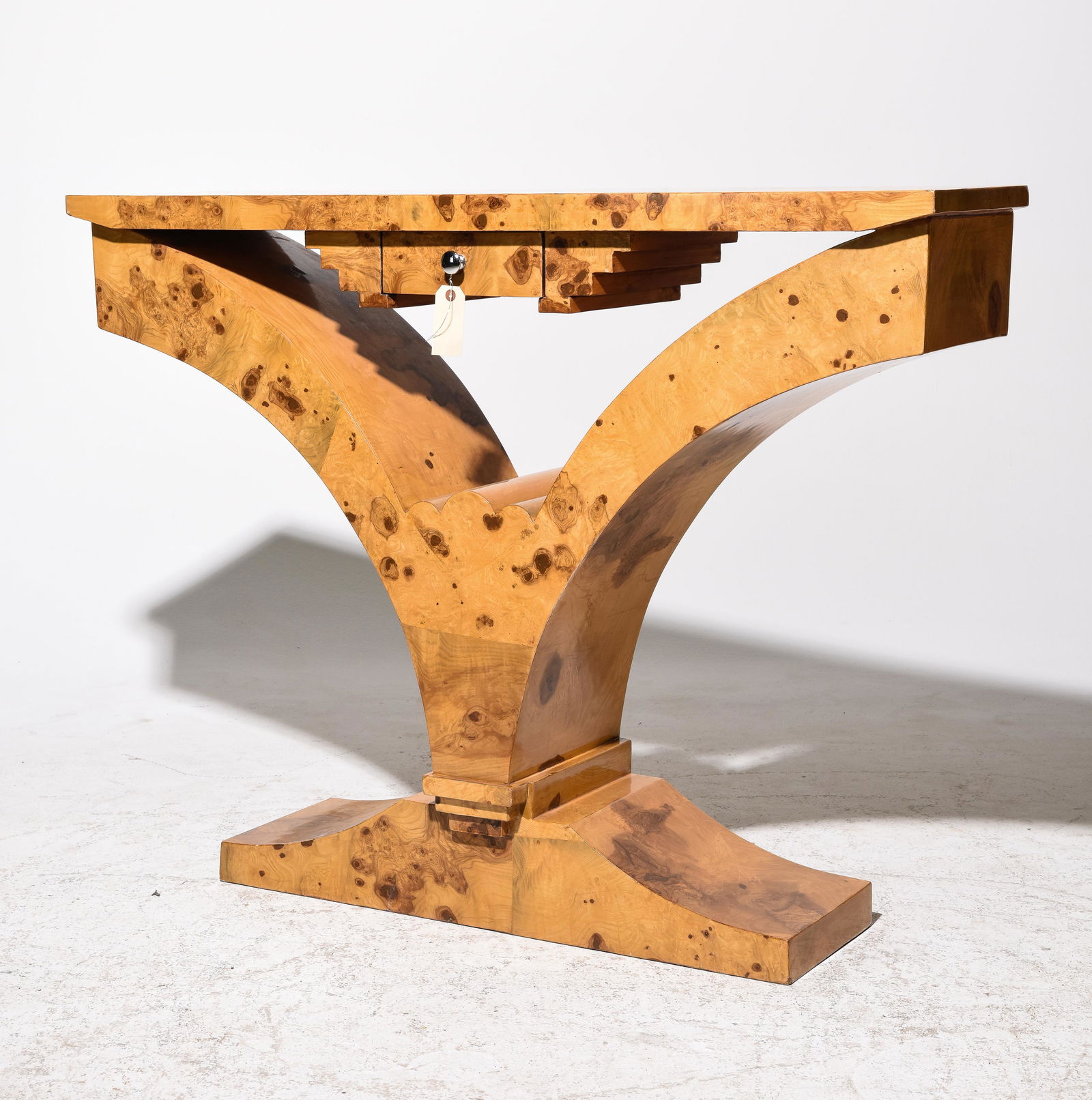 Art Deco Style Burled Console / Hall Table with Drawer (1 of 3)