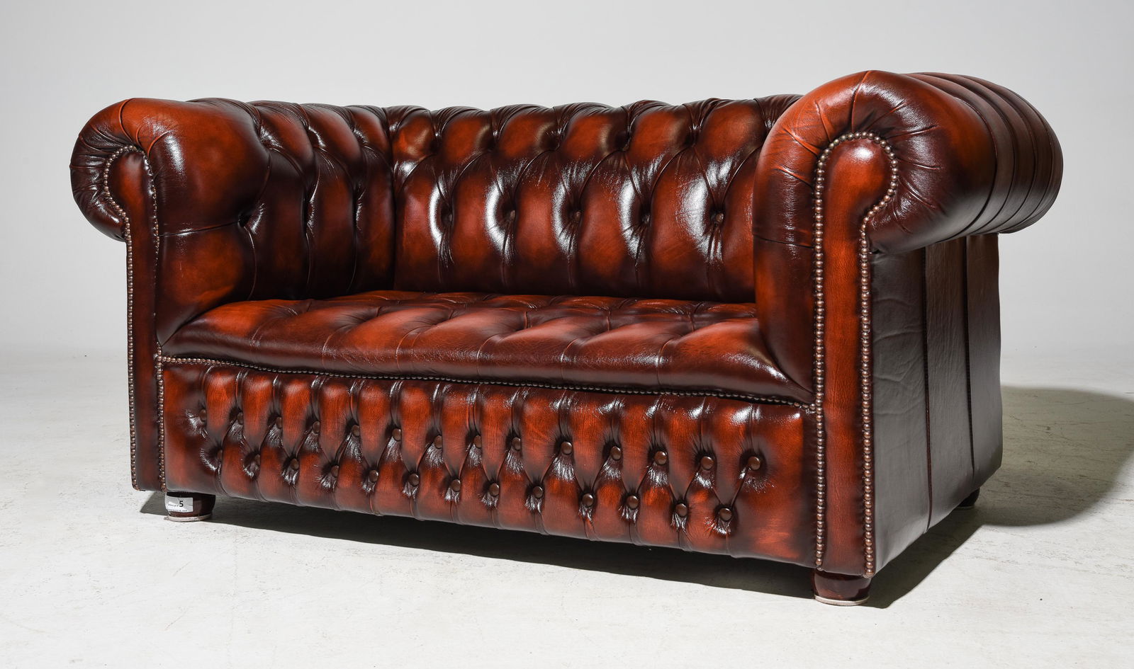 British Red Leather Chesterfield Loveseat (1 of 4)