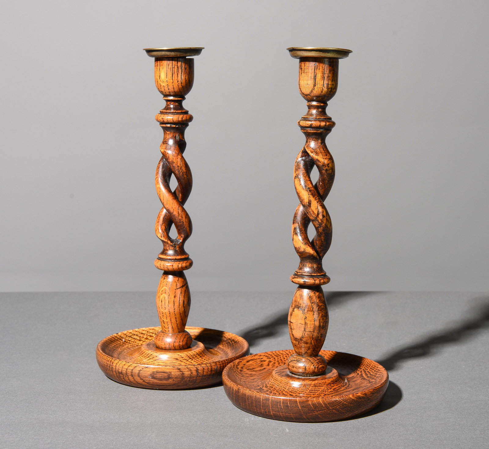 Pair of Open Barley Twist Oak Candlesticks #5 (1 of 3)
