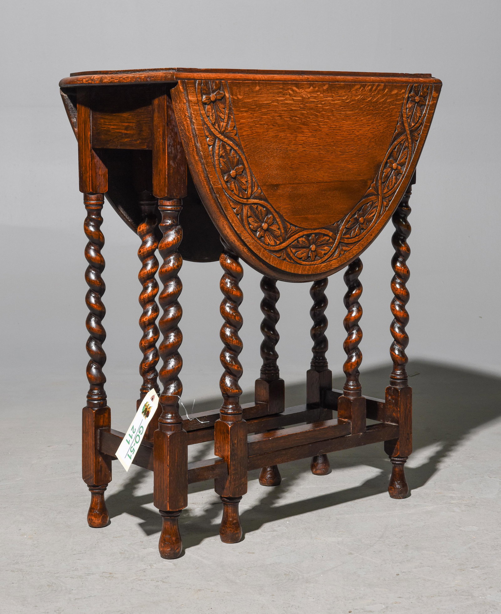British Carved Oak Barley Twist Drop Leaf Table (1 of 2)