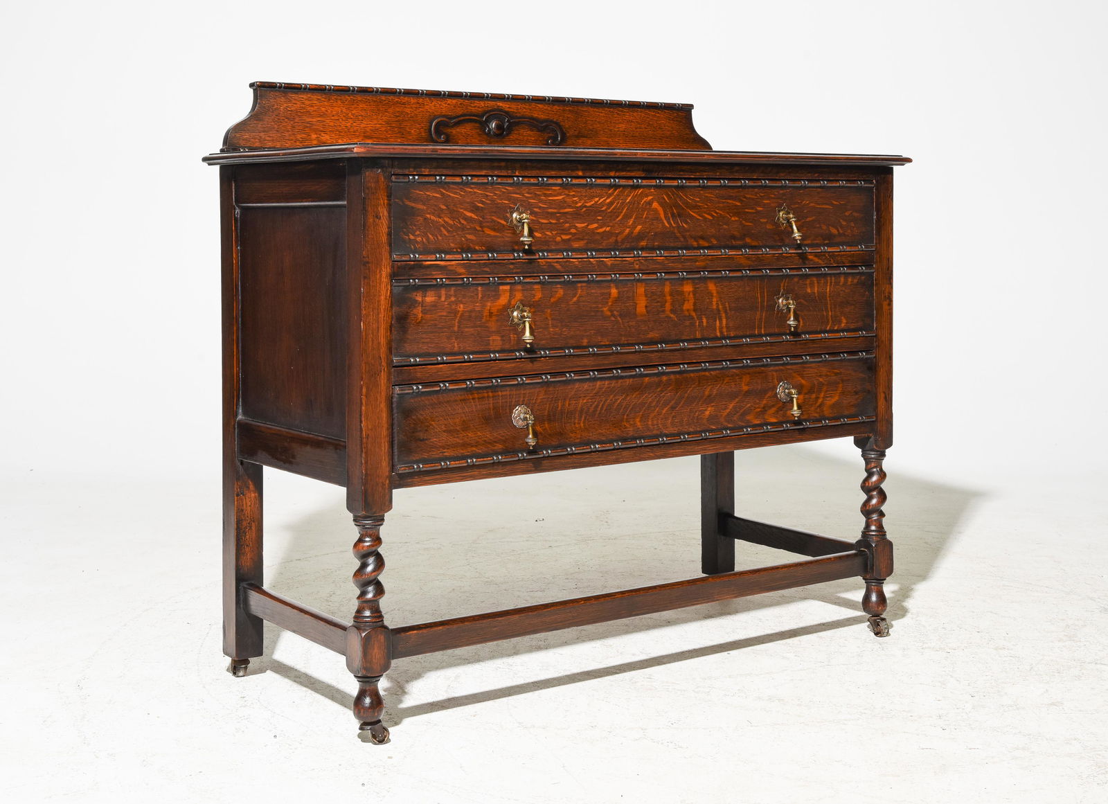 British Oak 3 Drawer Barley Twist Chest c.1920's (1 of 4)