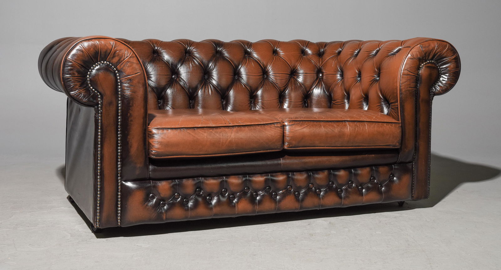 British Brown Leather Chesterfield Loveseat (1 of 6)