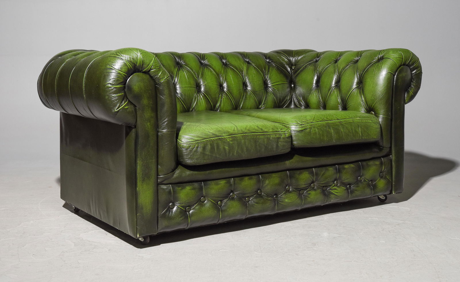 British Green Leather Chesterfield Loveseat #1 (1 of 4)