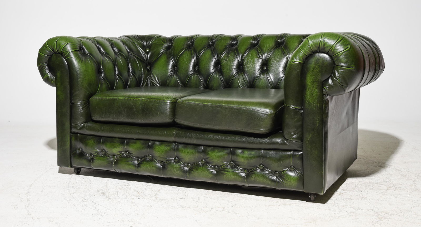 British Green Leather Chesterfield Loveseat #2 (1 of 4)