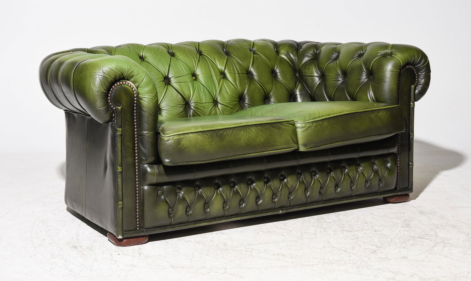 British Green Leather Chesterfield Loveseat (1 of 5)
