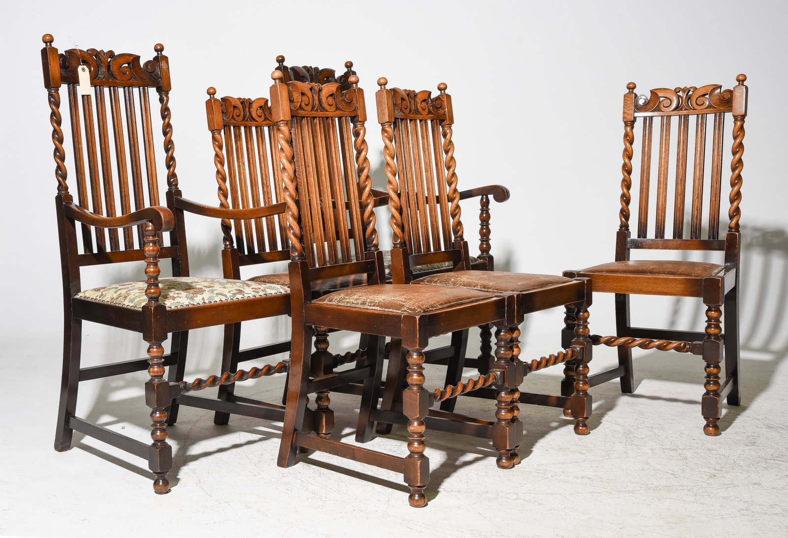 6 British Oak Barley Twist Chairs c.1910 (1 of 5)