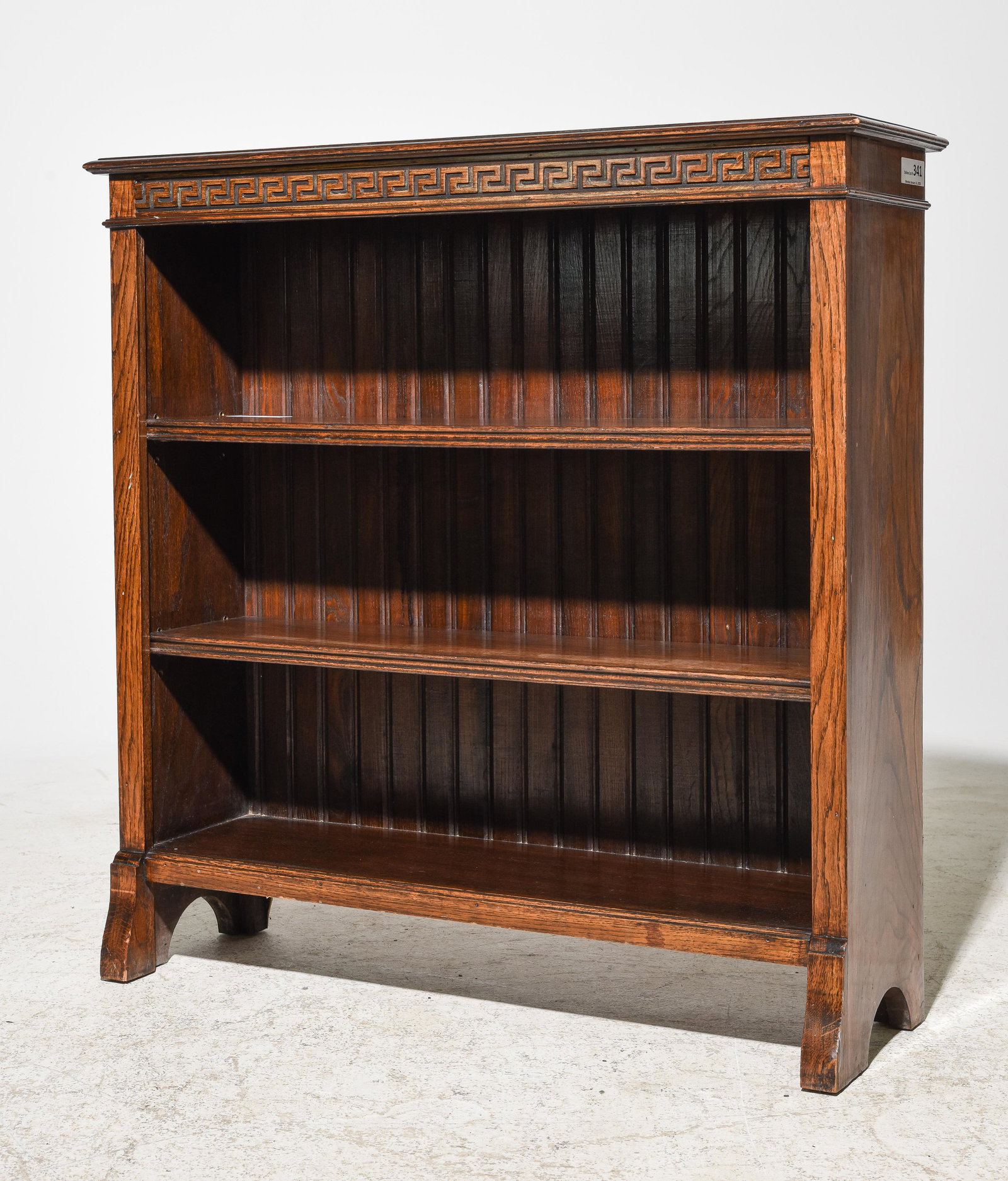 British Oak Bookshelf with Greek Key Carving (1 of 3)