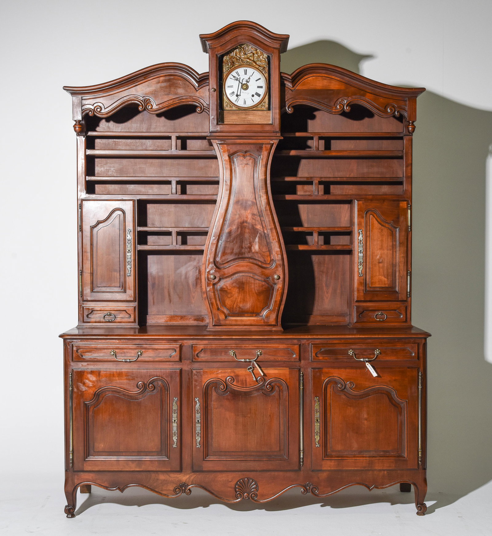 French Regency Style Walnut Vasselier with Clock (1 of 3)