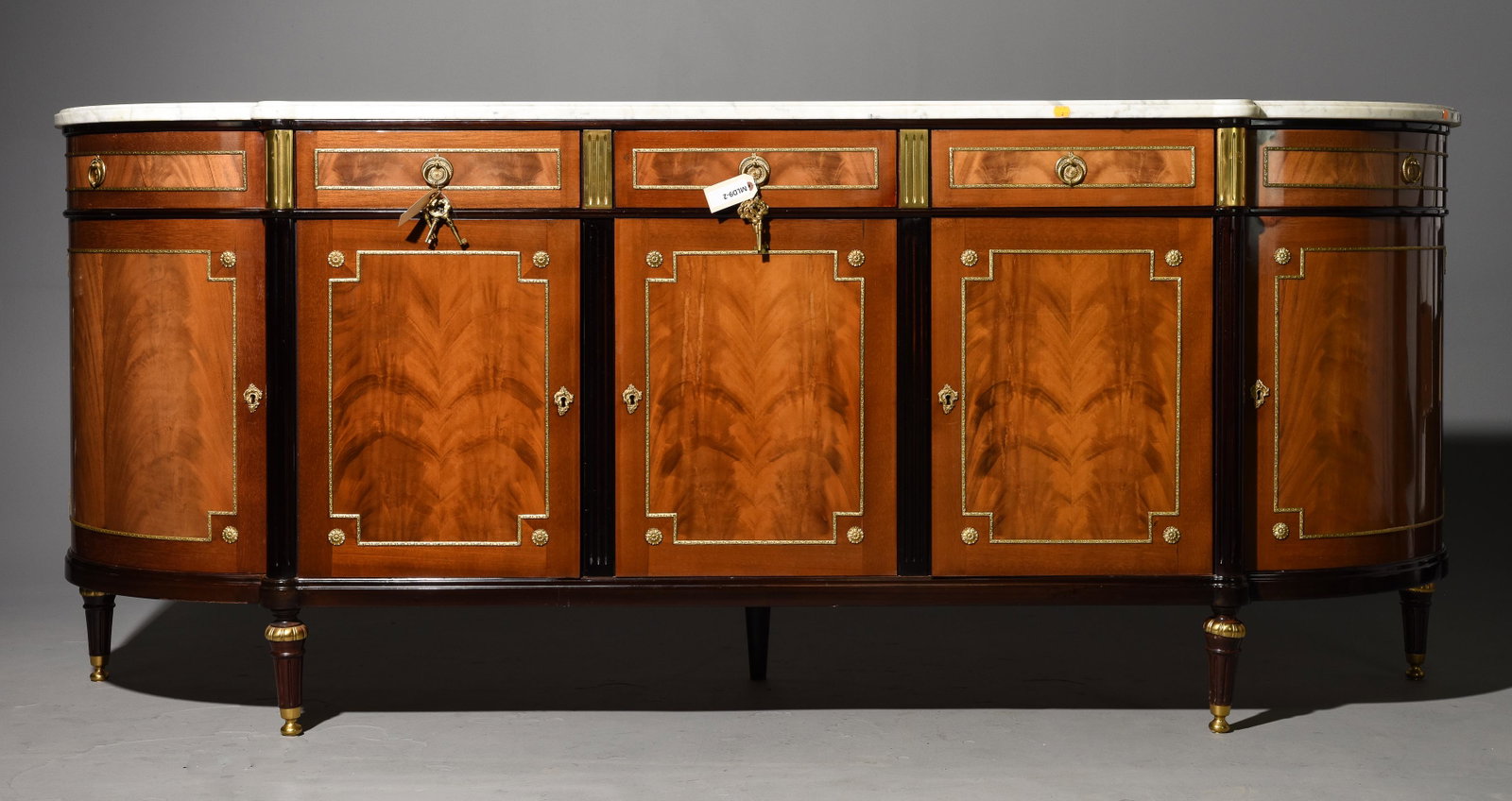 Louis XVI Style White Marble Top Sideboard: French Louis XVI Style White Marble Top Sideboard / Enfilade c.1950's