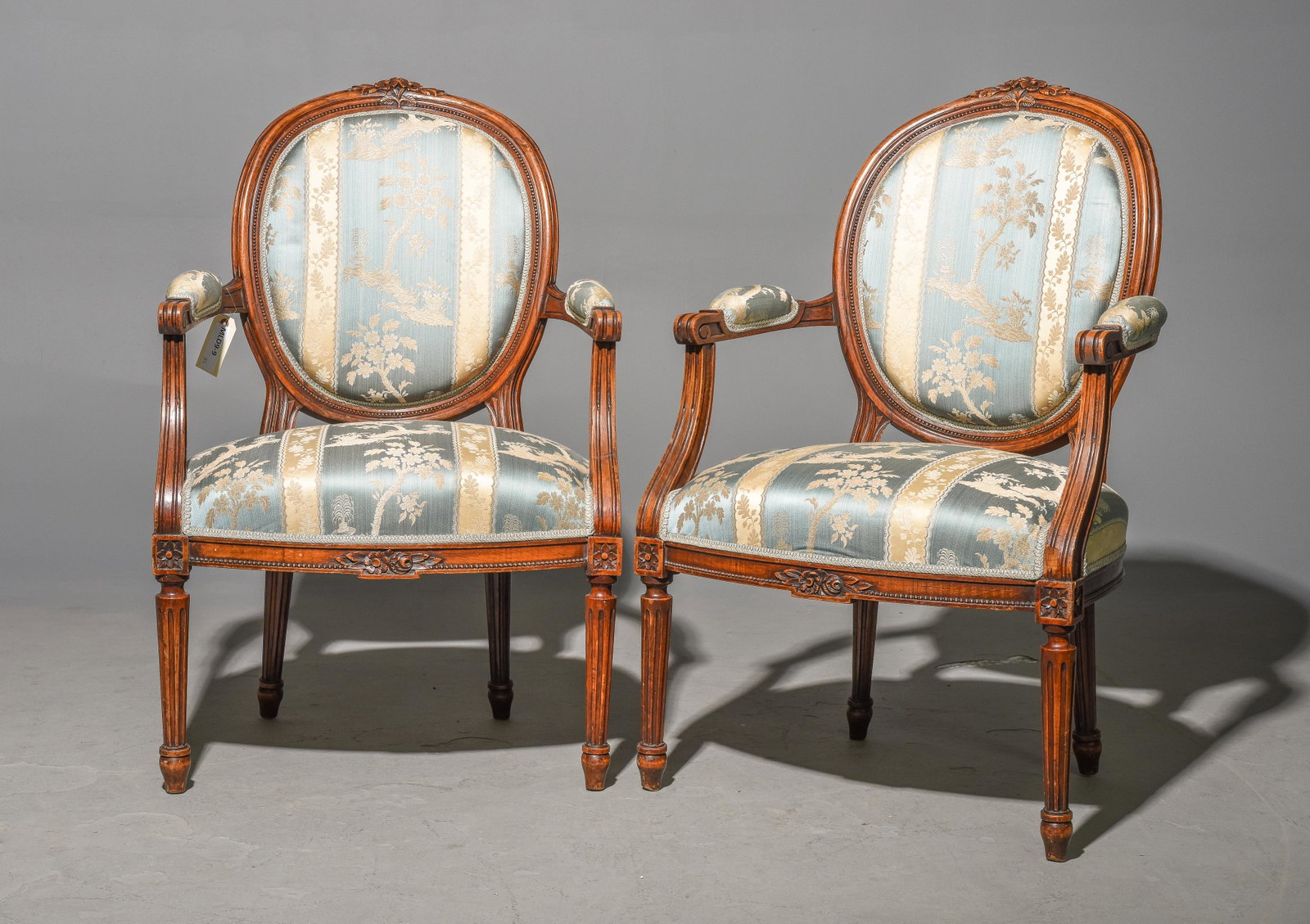 Pair of Louis XVI Style Arm Chairs: Pair of French Louis XVI Style Arm Chairs - Seat height is 12 inches