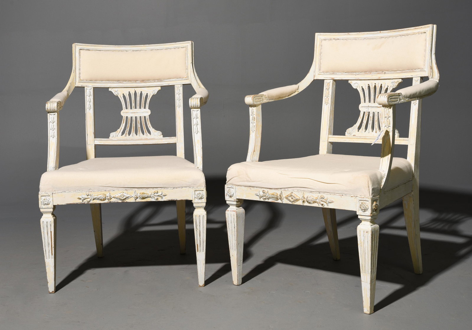 Pair of French Style Painted Arm Chairs: Pair of French Style Painted Arm Chairs