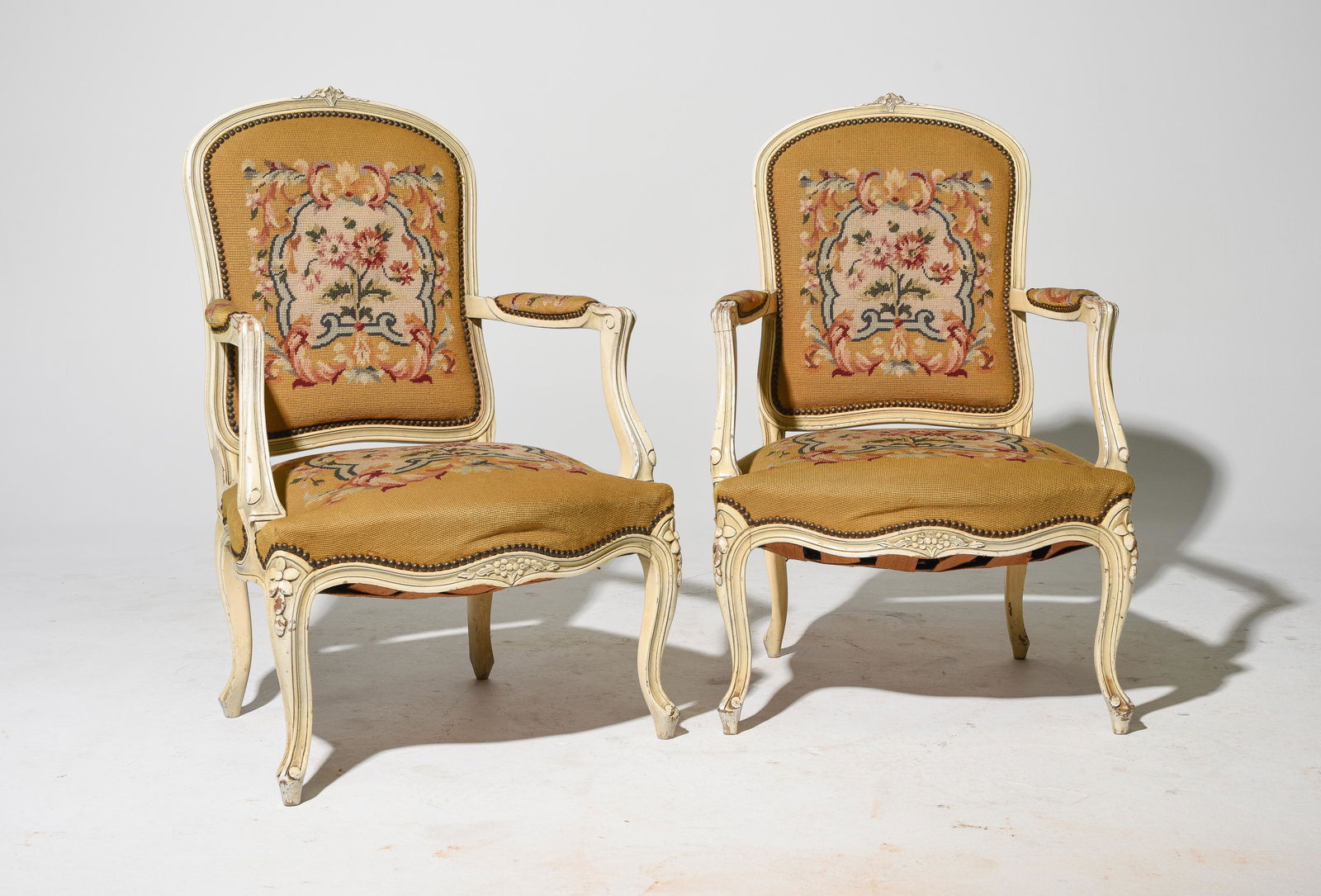 2 French Regency Style Painted Needlepoint Arm Chairs (1 of 4)