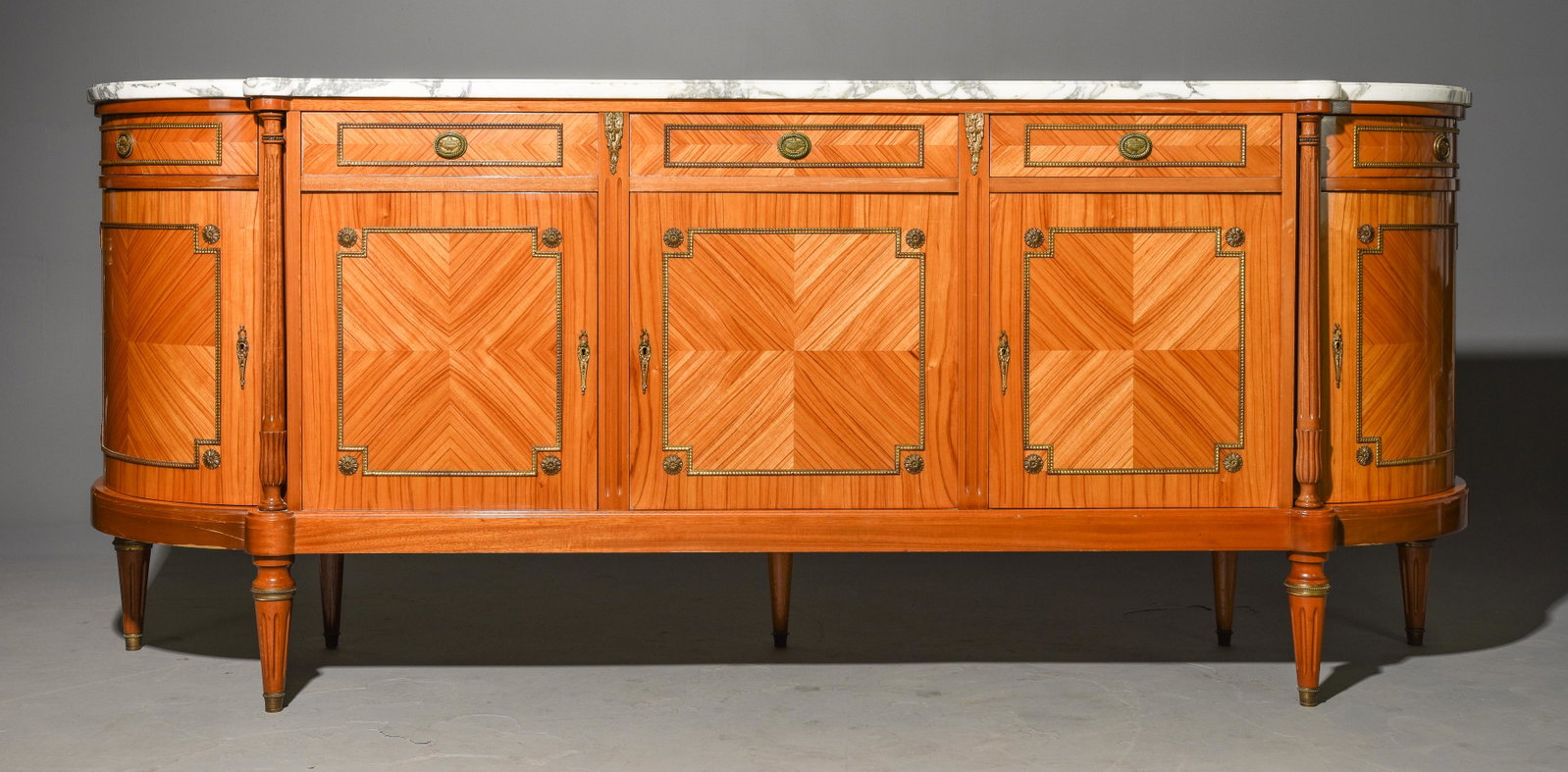 Louis XVI Style White Marble Top Sideboard: French Louis XVI Style White Marble Top Mahogany Sideboard / Enfilade