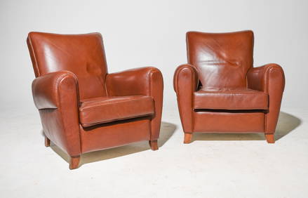 2 French Textured Leather Club / Arm Chairs (1 of 5)