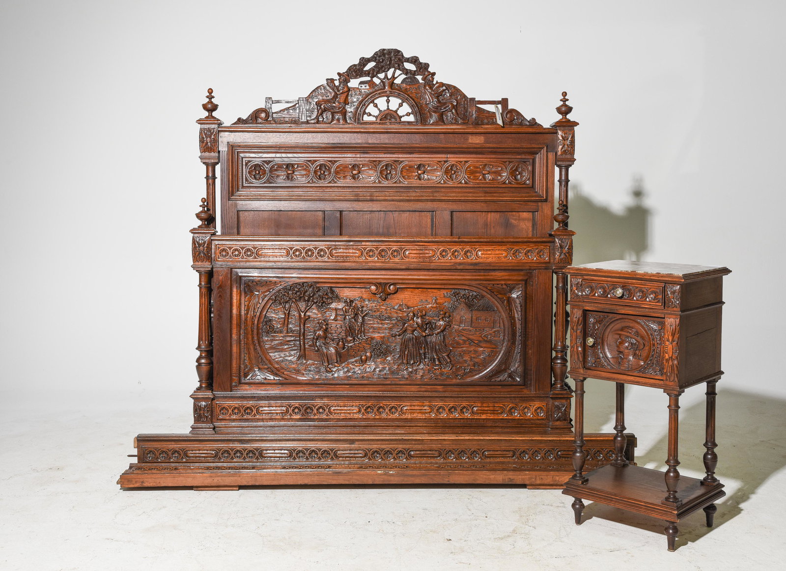Breton Style Bed with Rails & Nightstand (1 of 7)