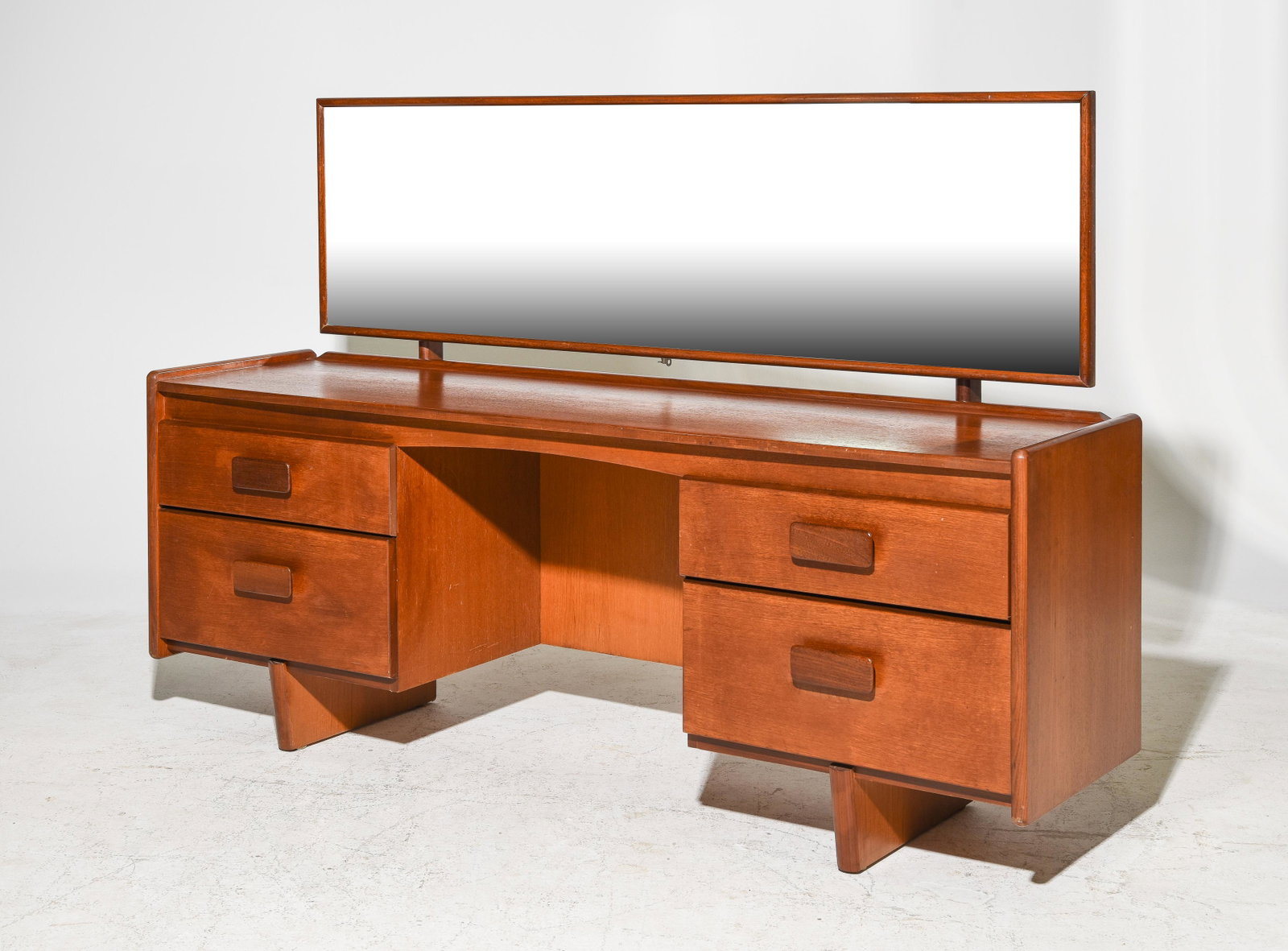 Mid Century Modern Teak Dresser / Desk - White & Newton: Danish Modern Style Teak Dresser / Desk - White & Newton - Kneehole is 22.5 in tall x 22 in wide