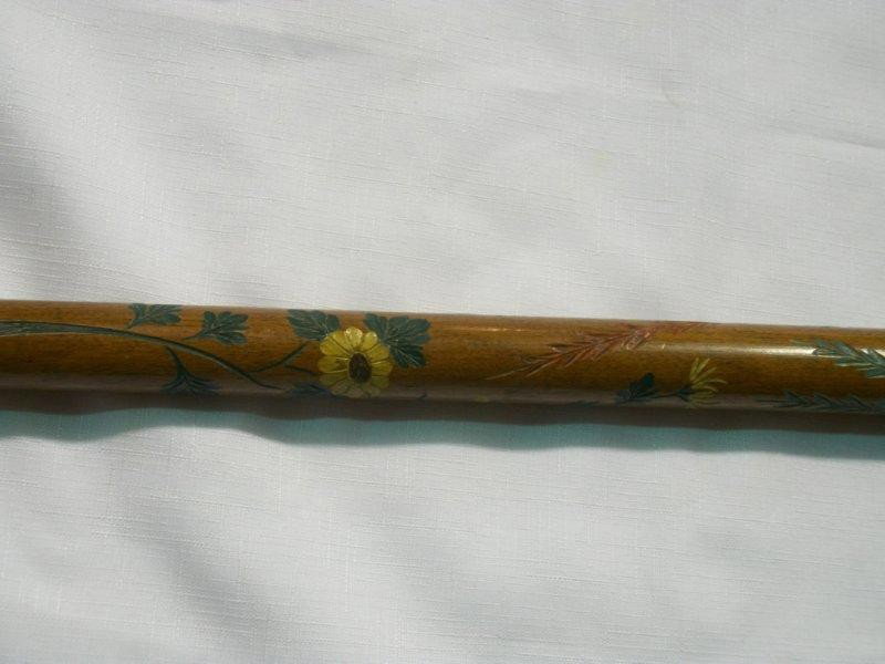 Well-Crafted Walking Stick W/ Inner 2-Pc. Pool Cue: 20th C., the ebonized flat top cap handle unscrews to reveal half of a well-made 2pc. Pool cue, the other half released by unscrewing the brass ferrule; the tapering shaft carved and decorated with a 