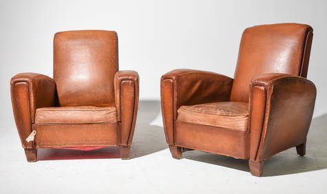 2 French Brown Leather Club Chairs (1 of 8)