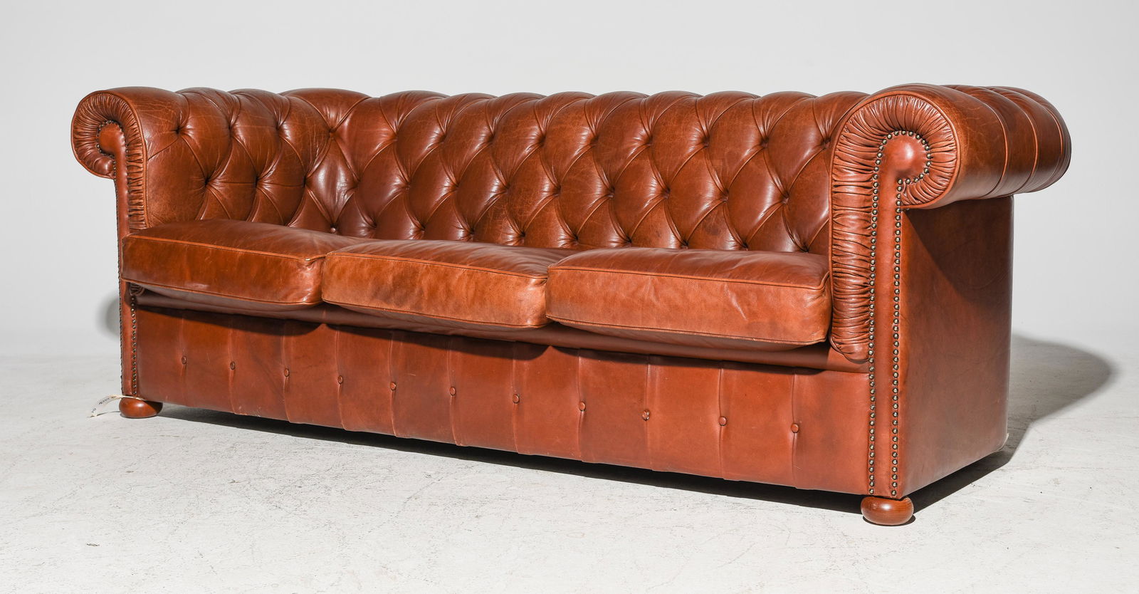 Brown Leather Button Tufted 3 Seater Sofa (1 of 4)