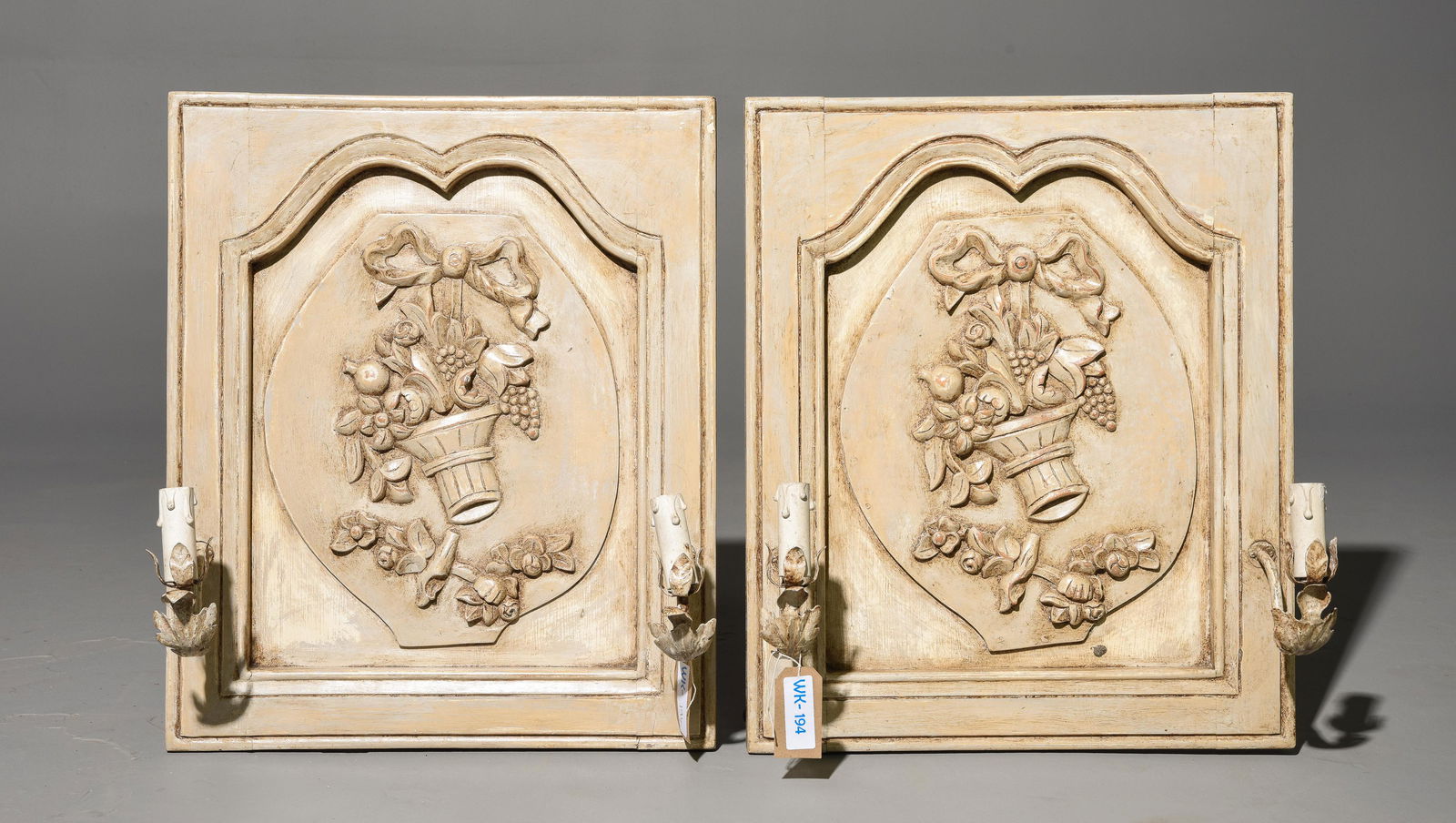 2 French Painted Oak Wall Plaque Sconces c.1920's (1 of 3)