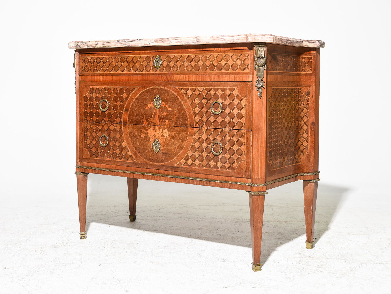 French Louis XVI Style Marble Top Inlaid Chest / Commode (1 of 5)