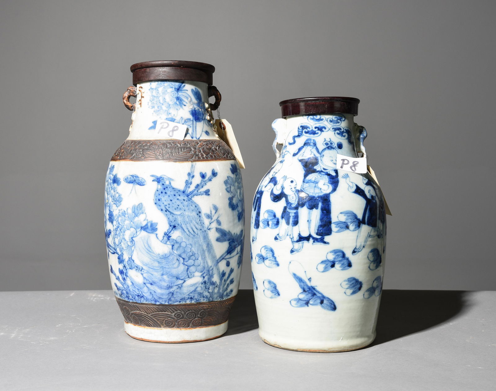 2 Asian Blue & White Urns / Vases - Smaller one is 14 in tall x 8.5 x 8.5 (1 of 6)