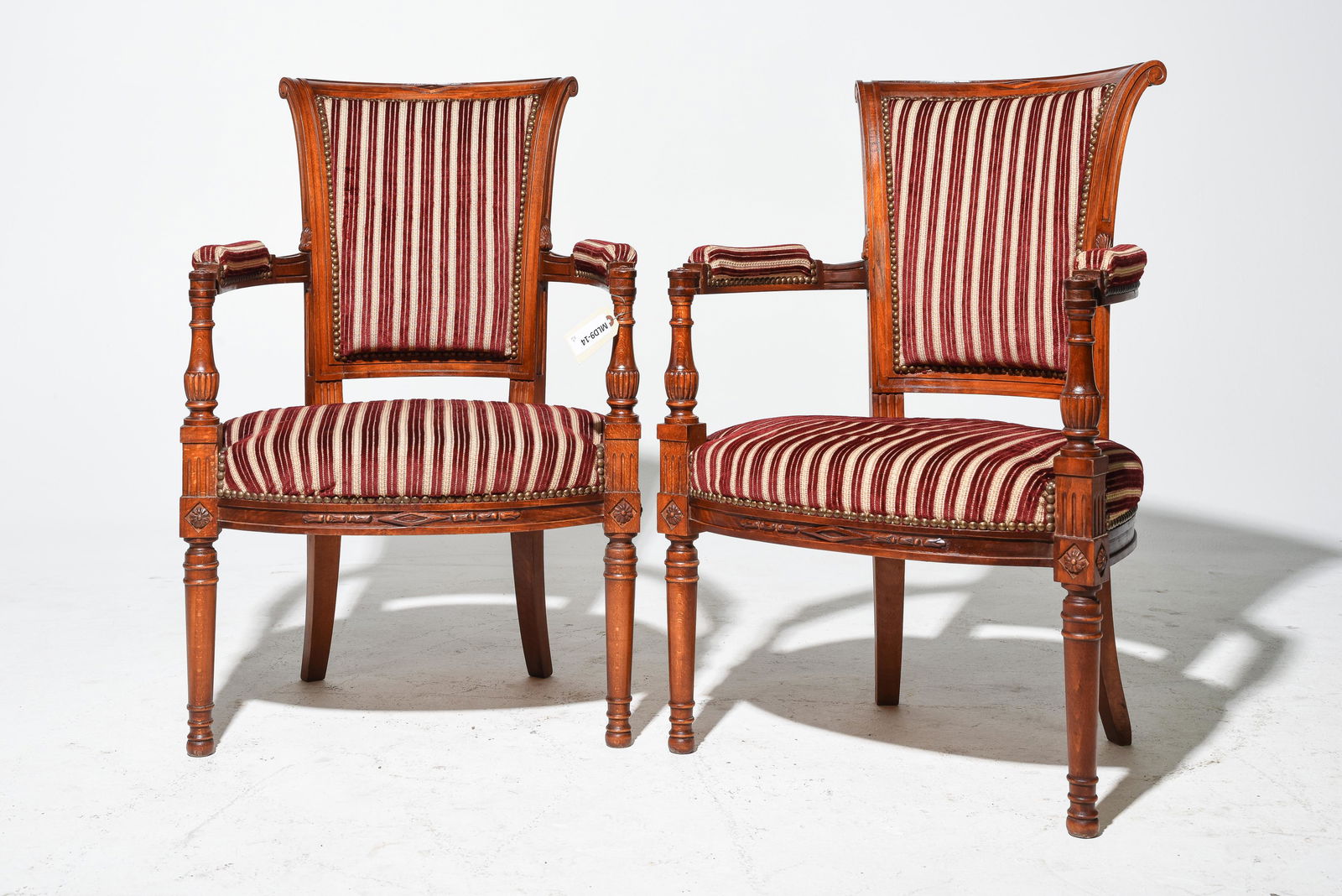 Pair of Mahogany Striped Upholstered Arm Chairs - Seat height is 16 inches (1 of 3)