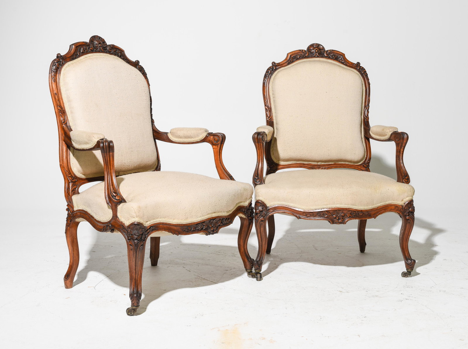 2 French Louis XV Style Upholstered Arm Chairs - Seat height is 18 inches: 2 French Louis XV Style Upholstered Arm Chairs - Seat height is 18 inches