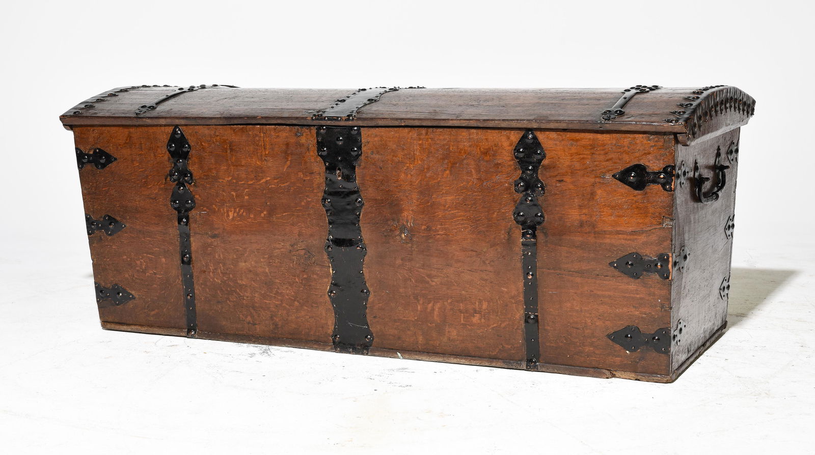 British Large Oak Dome Top Trunk with Metal Banding (1 of 5)