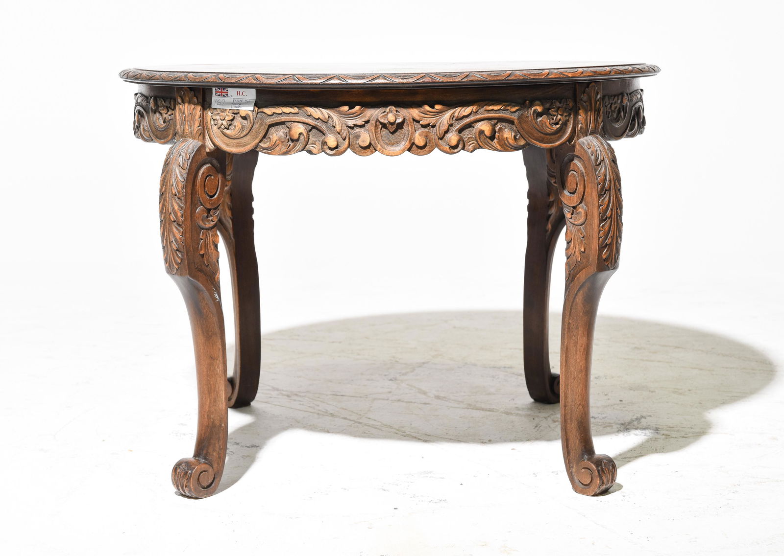 British Round Carved Oak Occasional Table (1 of 4)