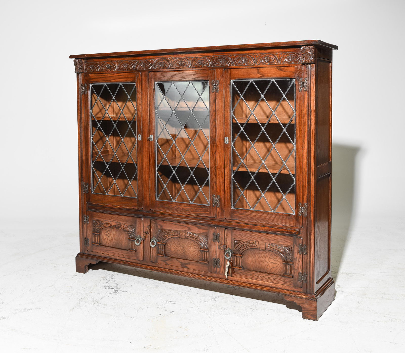British Oak Leaded Glass Bookcase (1 of 3)