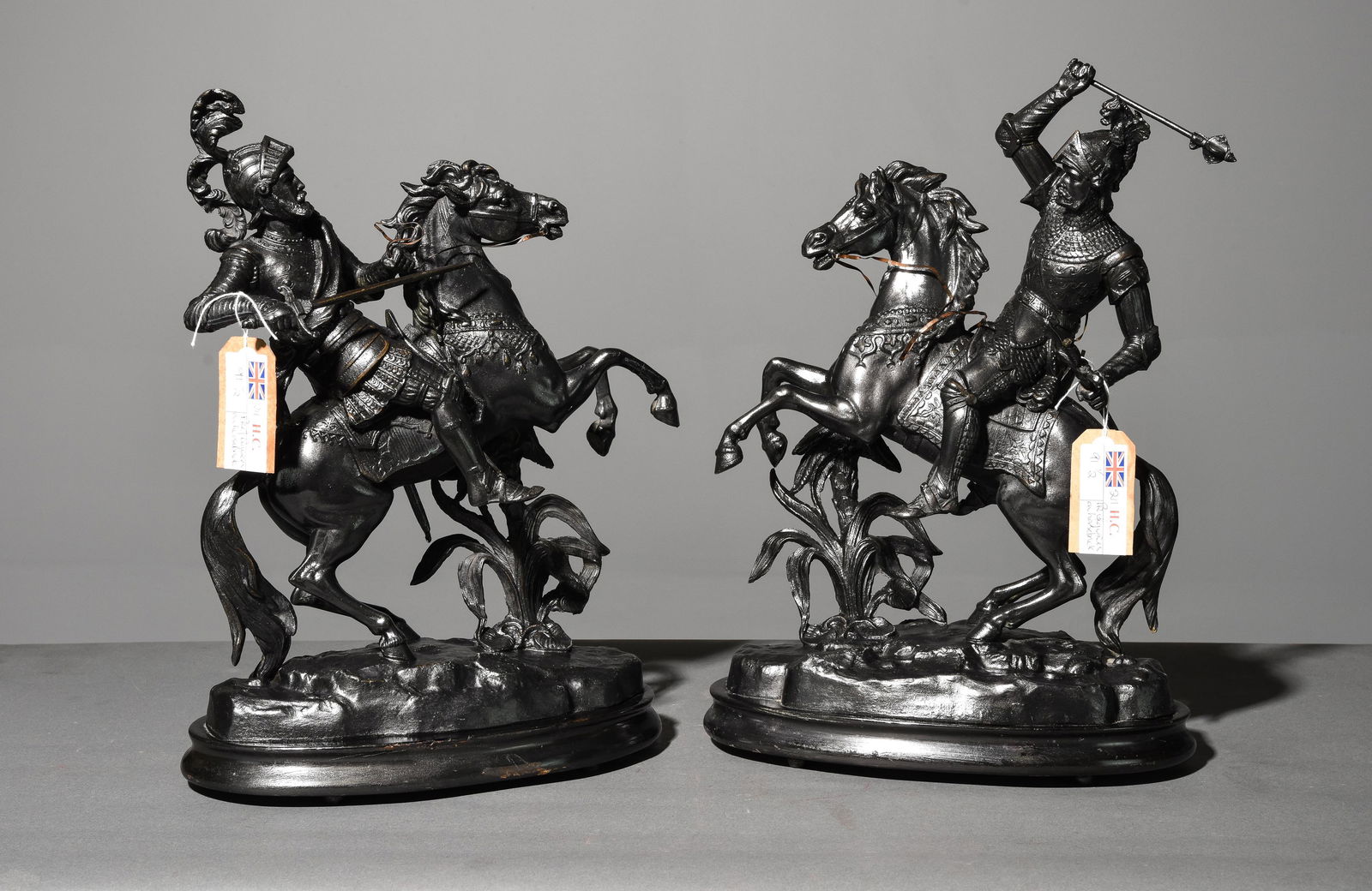 2 Spelter Horse Figures with Knights c.1920's (1 of 4)