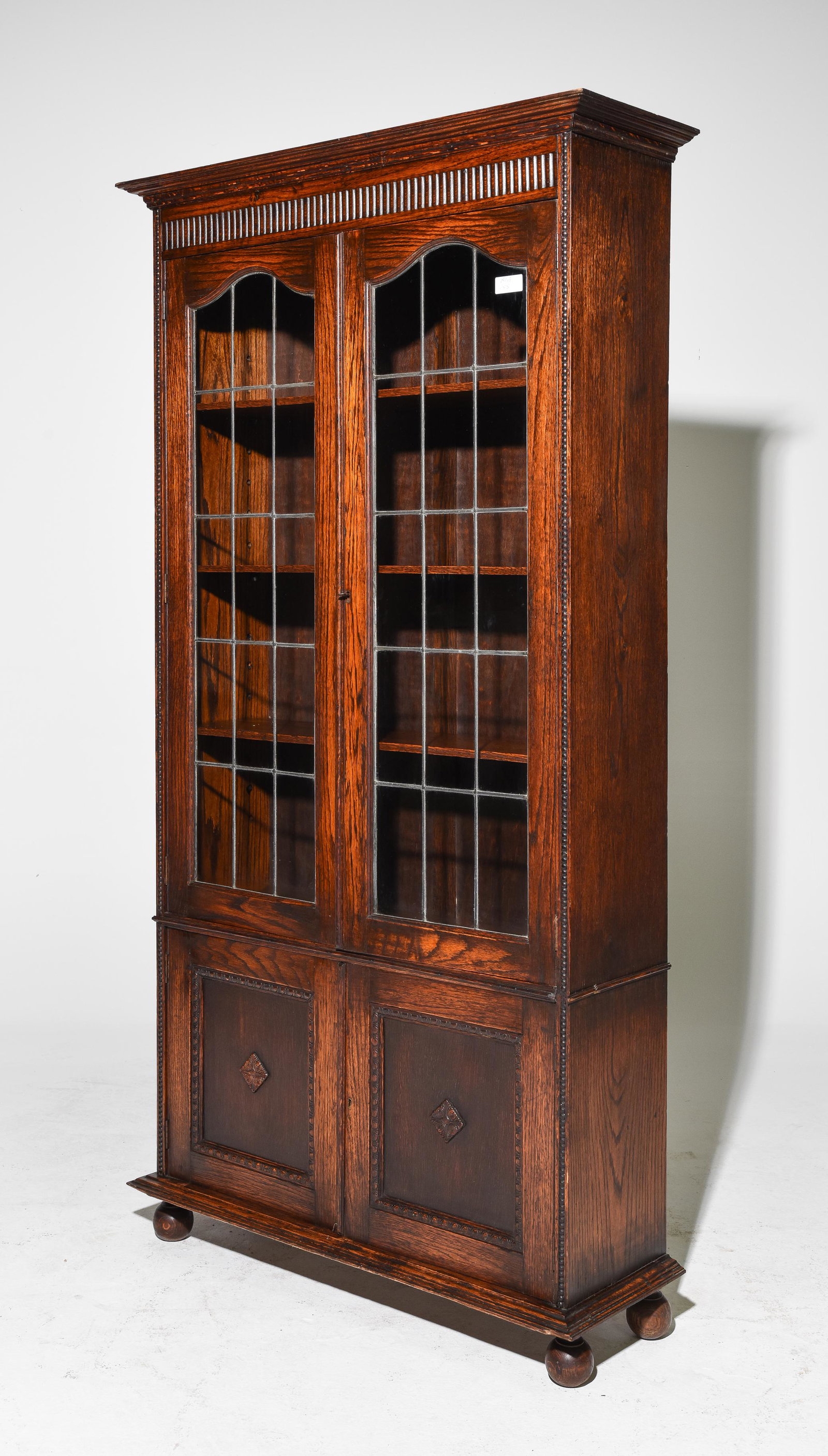 British Oak Double Leaded Glass Door Bookcase #2 (1 of 4)