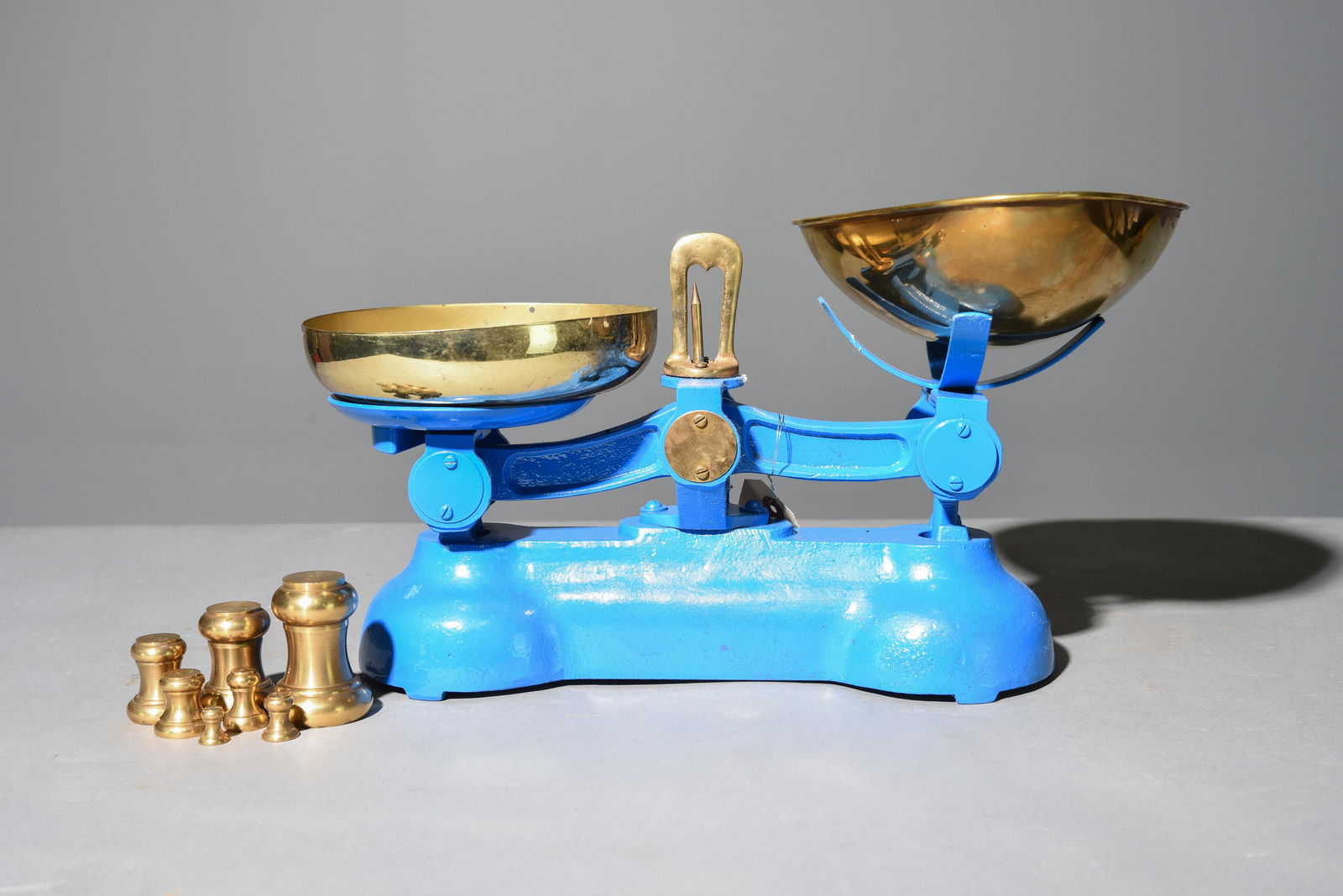 British Blue Painted Balance Scale with Weights (1 of 2)