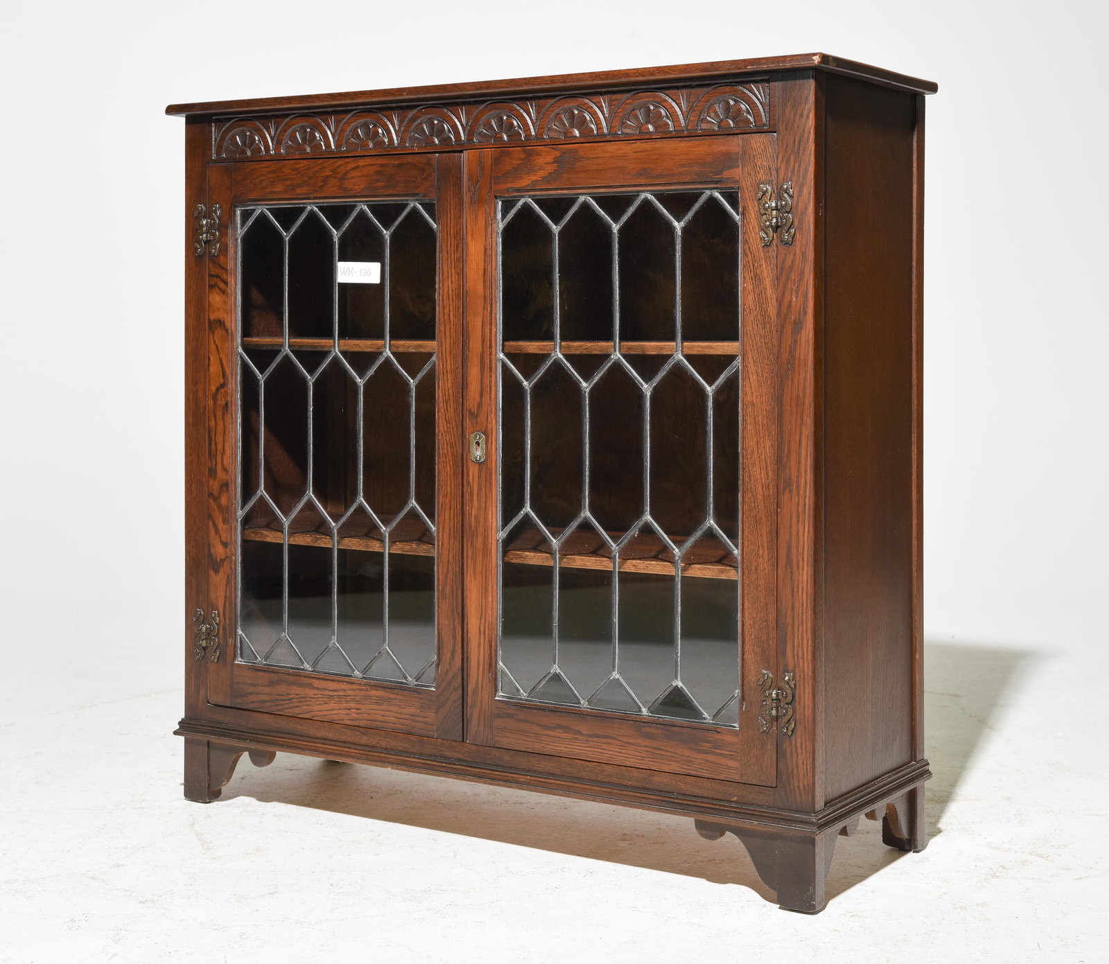 British Oak Leaded Glass Low Bookcase (1 of 3)