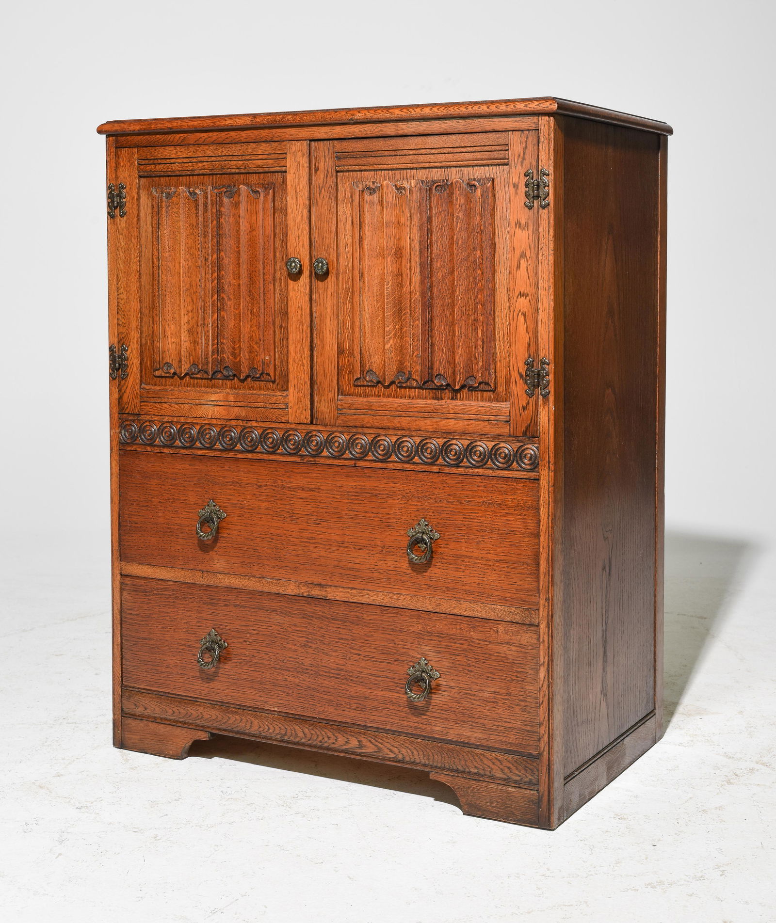 British Oak Linen Fold Front Cabinet (1 of 3)