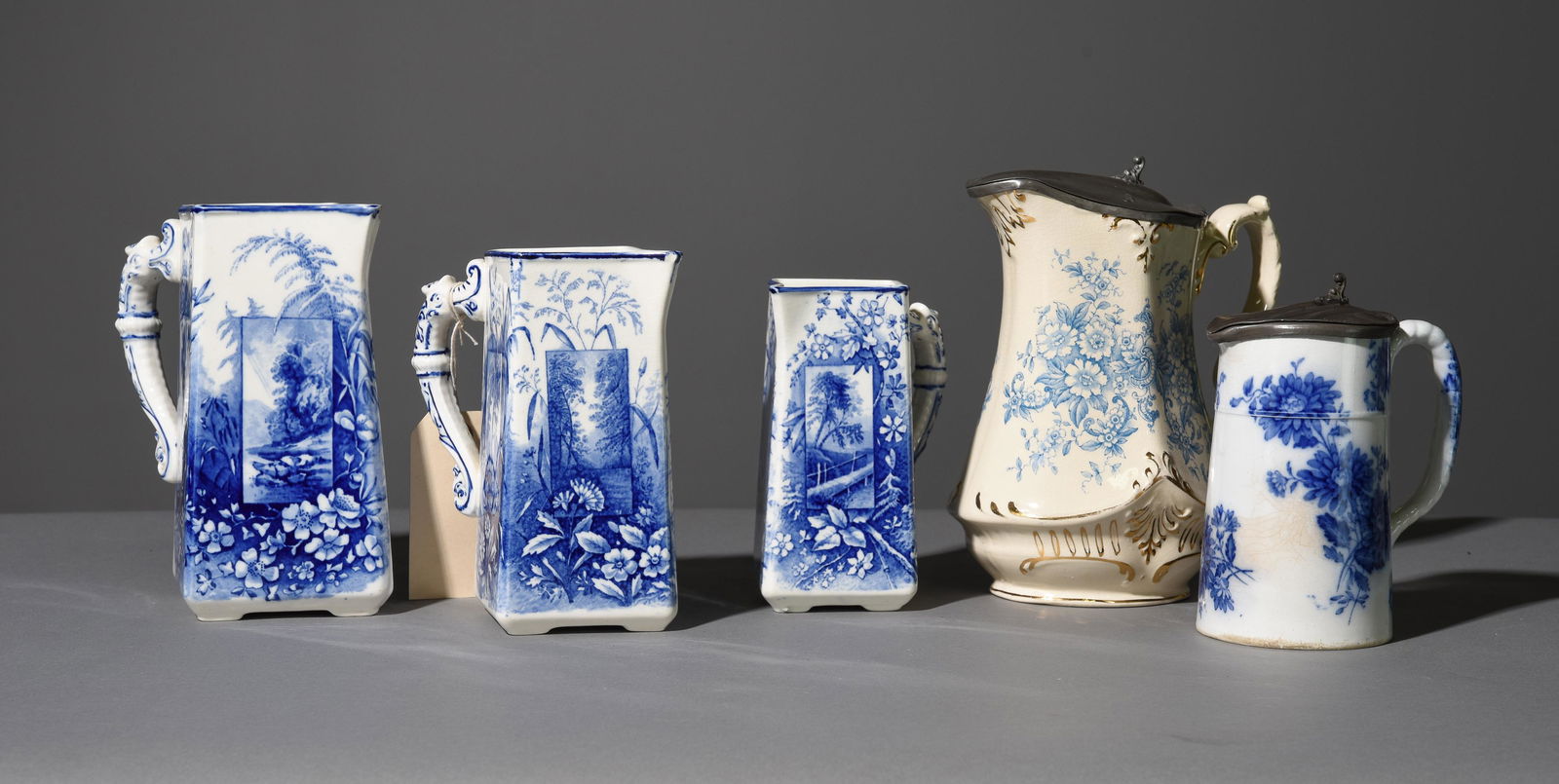 5pcs Assorted Blue & White Pitchers (1 of 4)