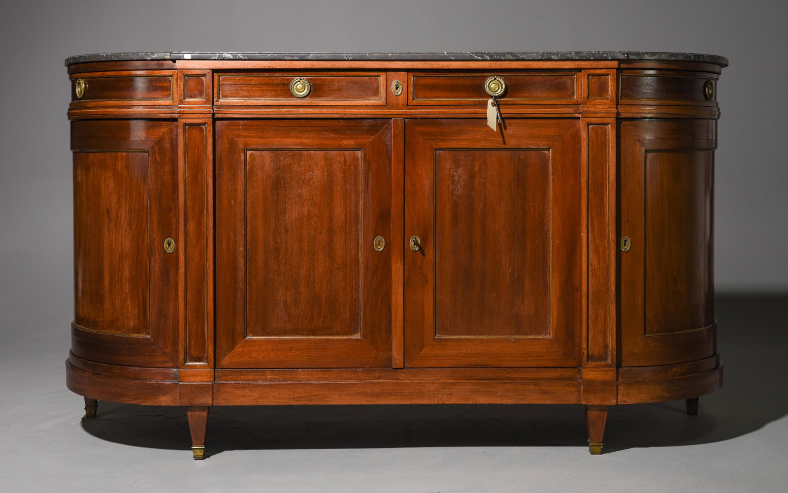 Louis XVI Style Mahogany Marble Top Sideboard: French Louis XVI Style Mahogany Marble Top Sideboard / Enfilade