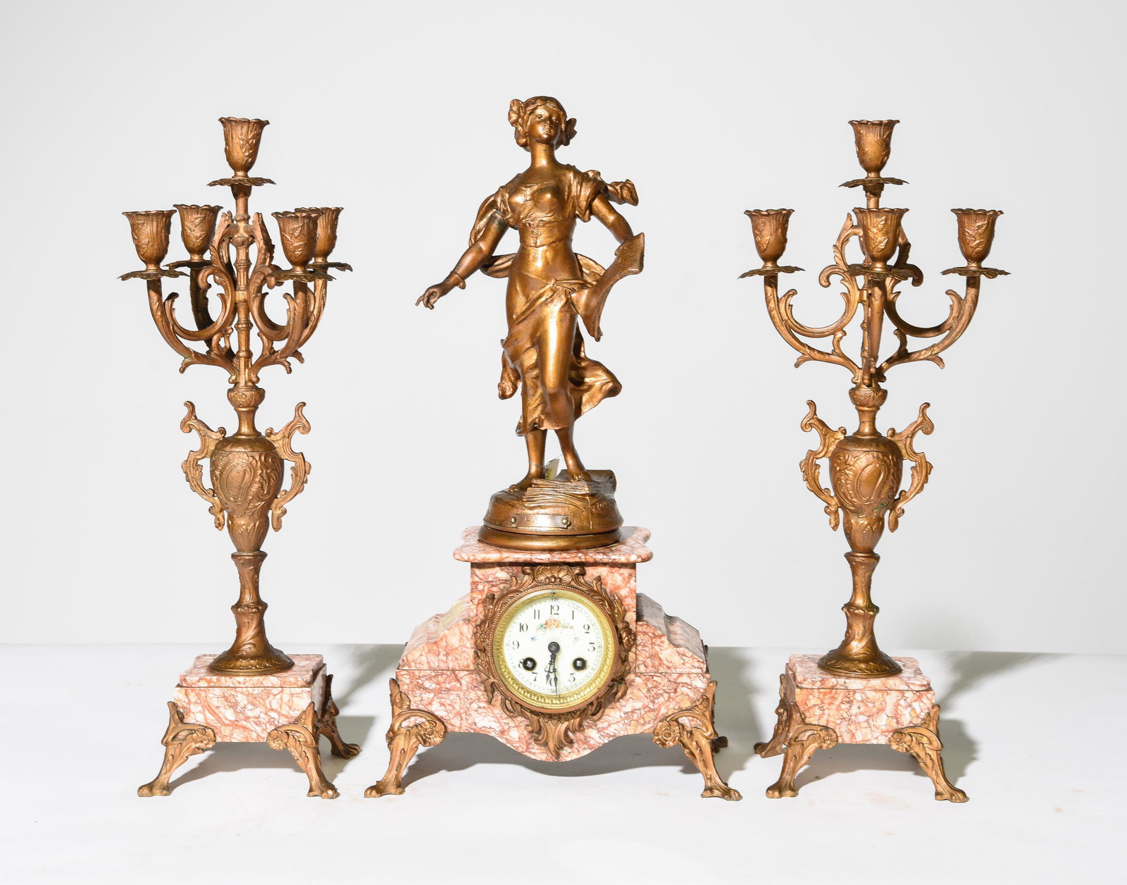 French Figural Marble Base Clock with Garnitures (1 of 6)