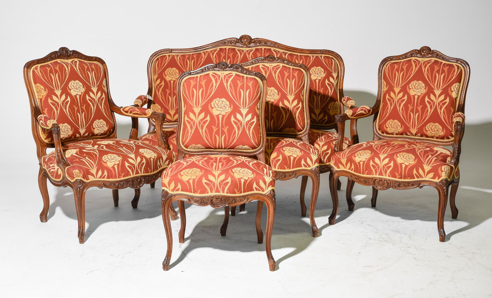 Louis XV Style Walnut Salon Suite - Sofa & 4 Chairs (1 of 7)