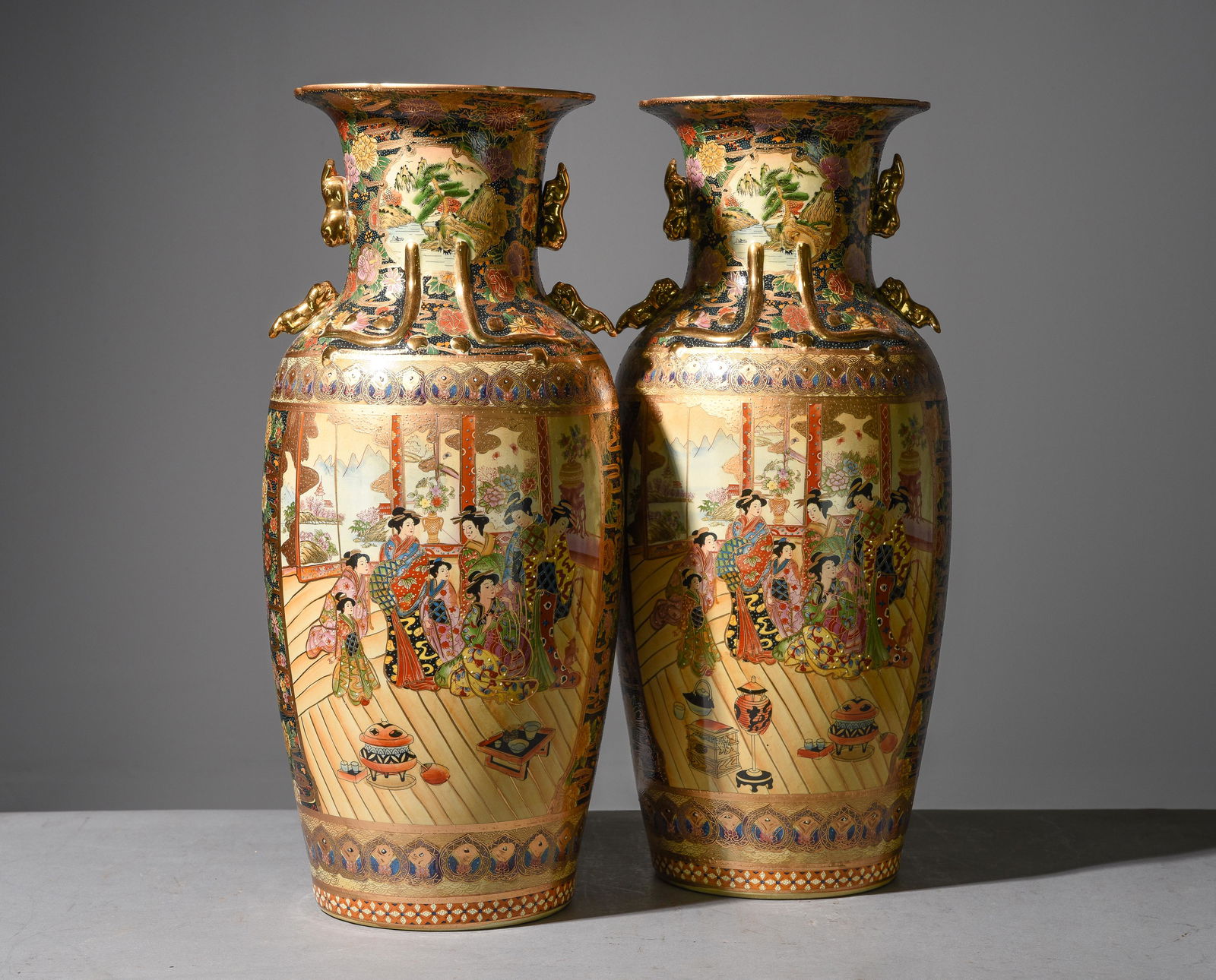 2 Satsuma Style Vases with Raised Enamel #1 (1 of 4)