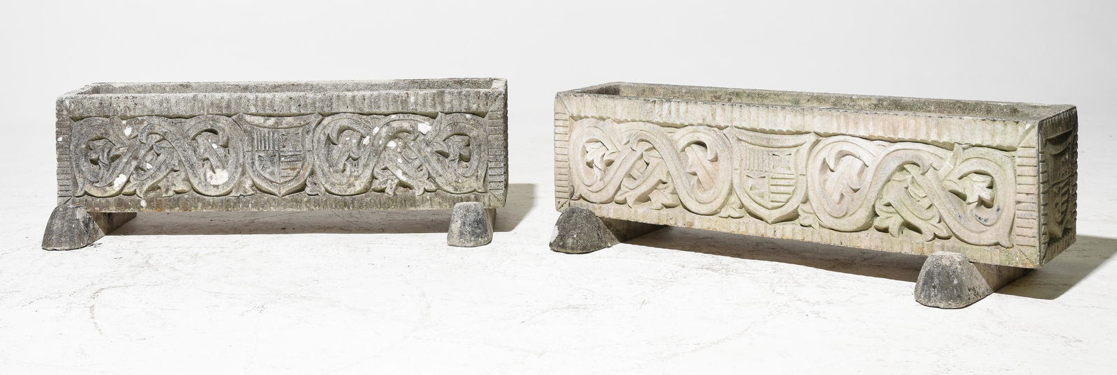 2 Footed Concrete Planters with Shield Crests (1 of 4)