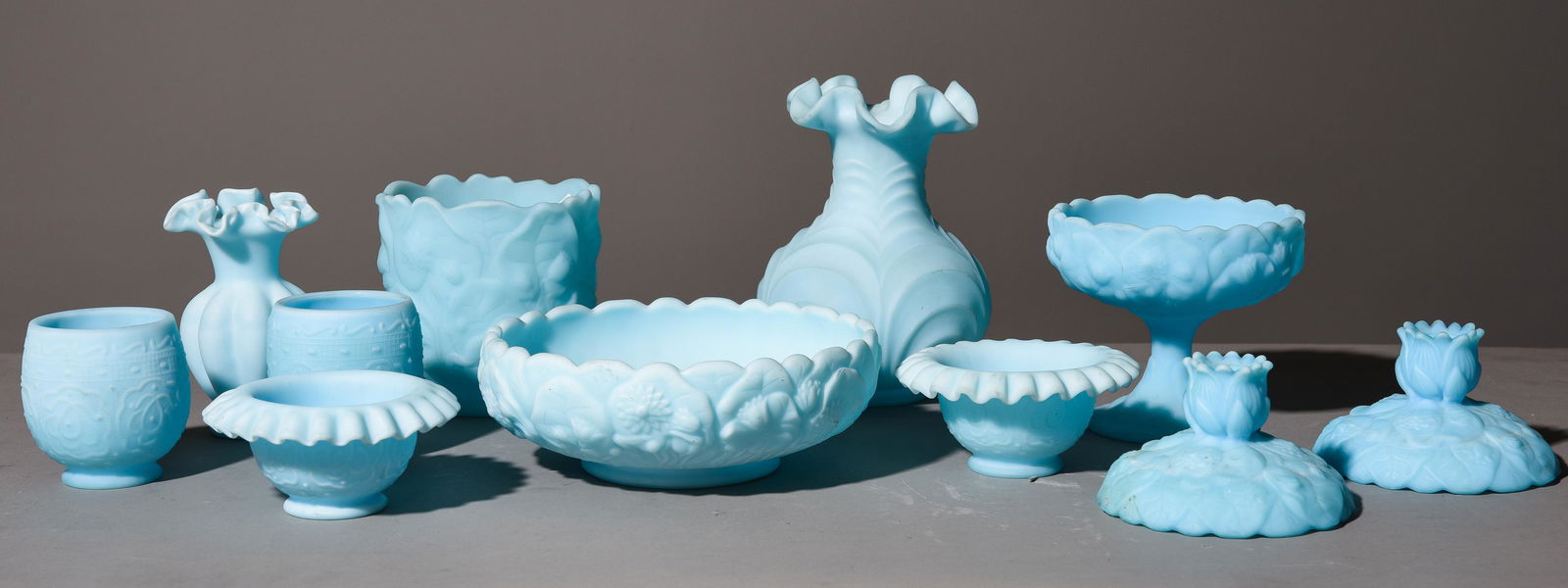 11pcs Assorted Blue Satin Fenton Glass Dishes (1 of 8)