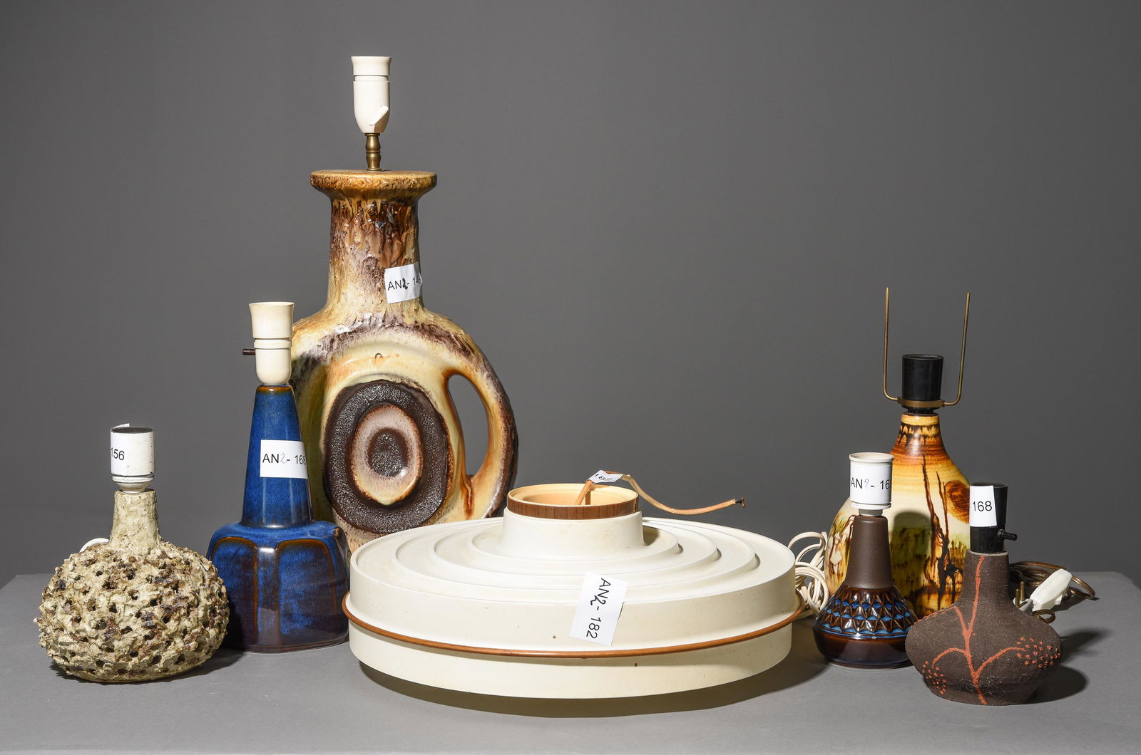 6 Assorted Danish Modern Pottery Lamps & 1 Chandelier (1 of 8)