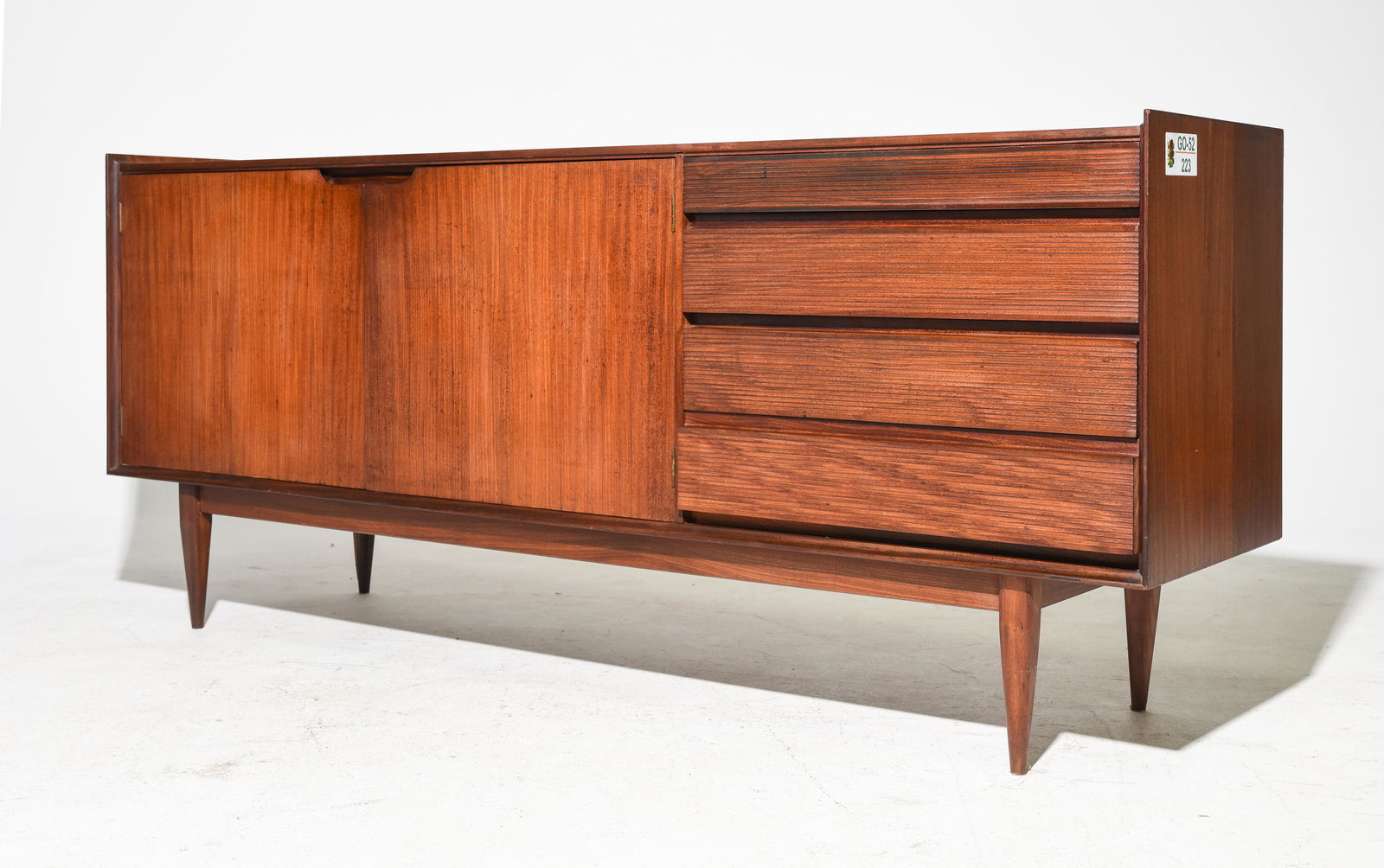 Mid Century Modern Reeded Sideboard - R. Hornby: Danish Modern Style Sideboard with Reeded Drawers by Richard Hornby