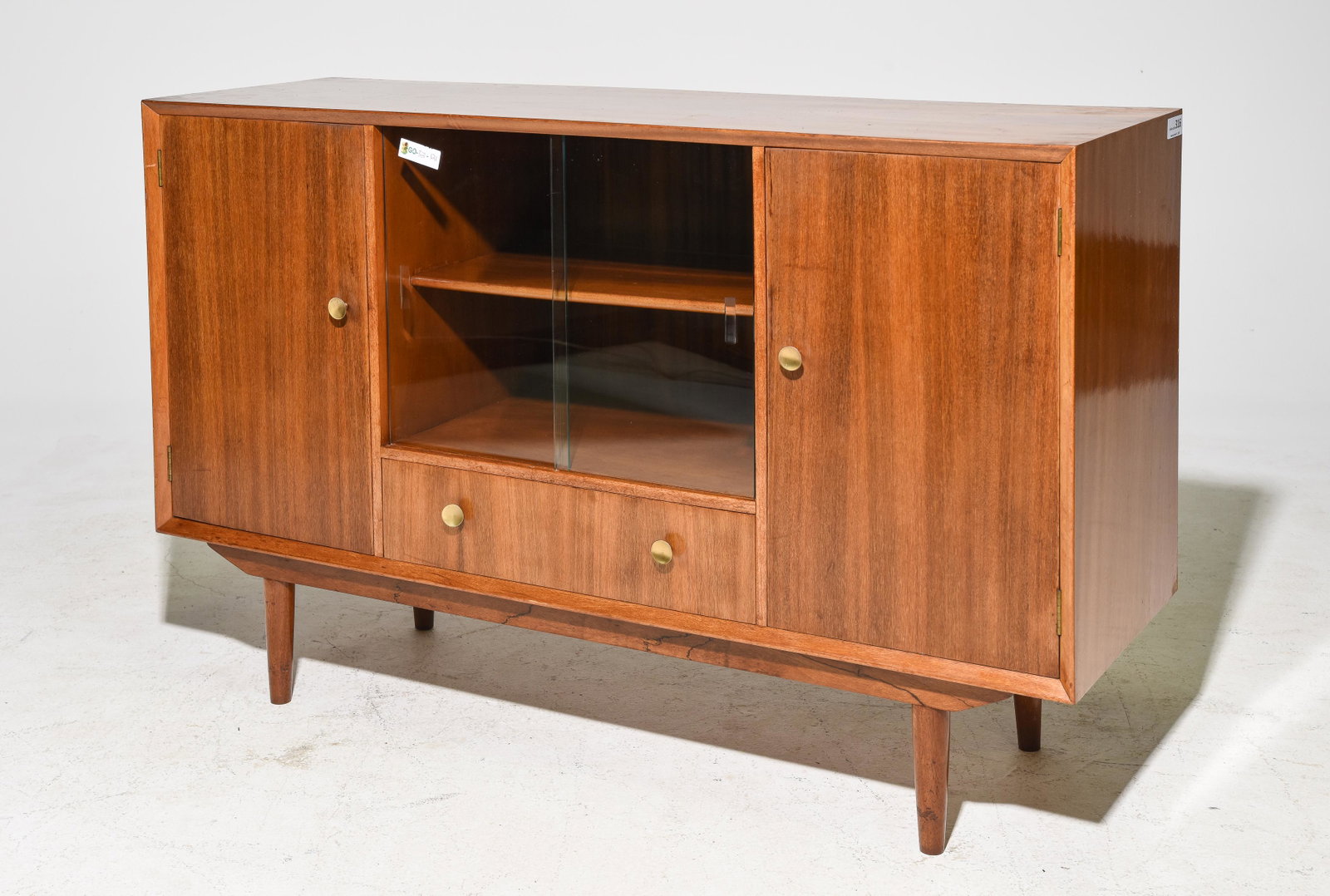 Mid Century Modern Sideboard with Glass Doors: Danish Modern Style Sideboard with Glass Doors